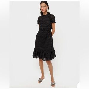 J Crew short puff sleeved flower and embroidered striped dress